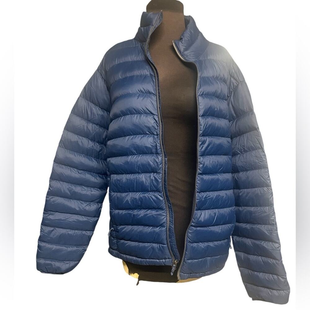 Red Head Blue Puffer Zip Front Duck Down Feather Lightweight Warm Winter Coat M